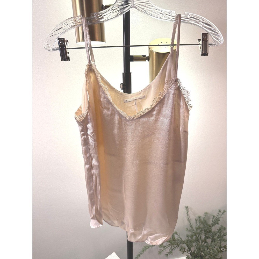 Floreat Anthropologie Champagne Satin Lace Trim Camisole V-Neck Tank SM Gold